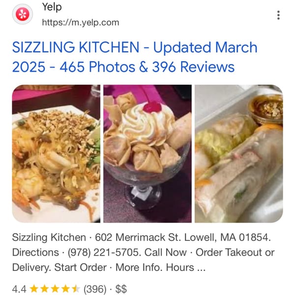 Three Asian-fusion dishes: shrimp pad Thai, fried wontons with ice cream, and fresh spring rolls.